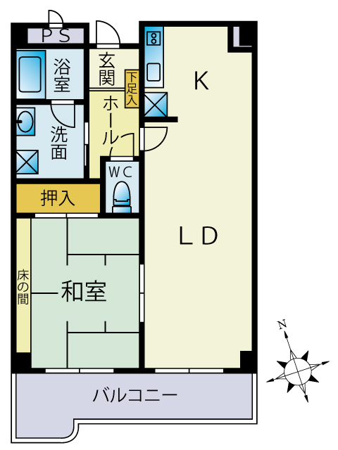 緑に囲まれた南向きバルコニーの採光明るい間取り。バス・トイレ別室に間取変更済。現況を優先いたします。